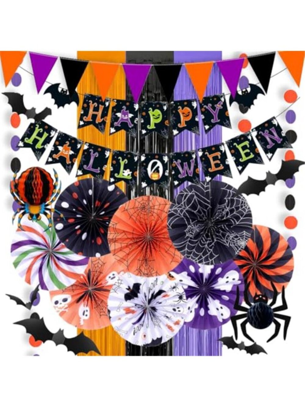 Happy Halloween Banner Indoor Outdoor HALLOWEEN Party Decoration Black Purple